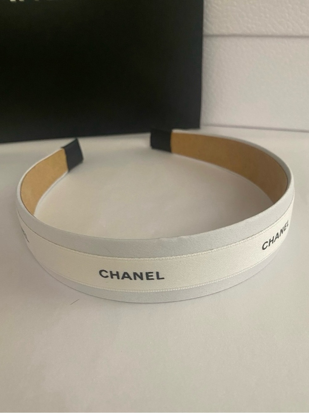 CHANEL Ribbon White Logo Headband